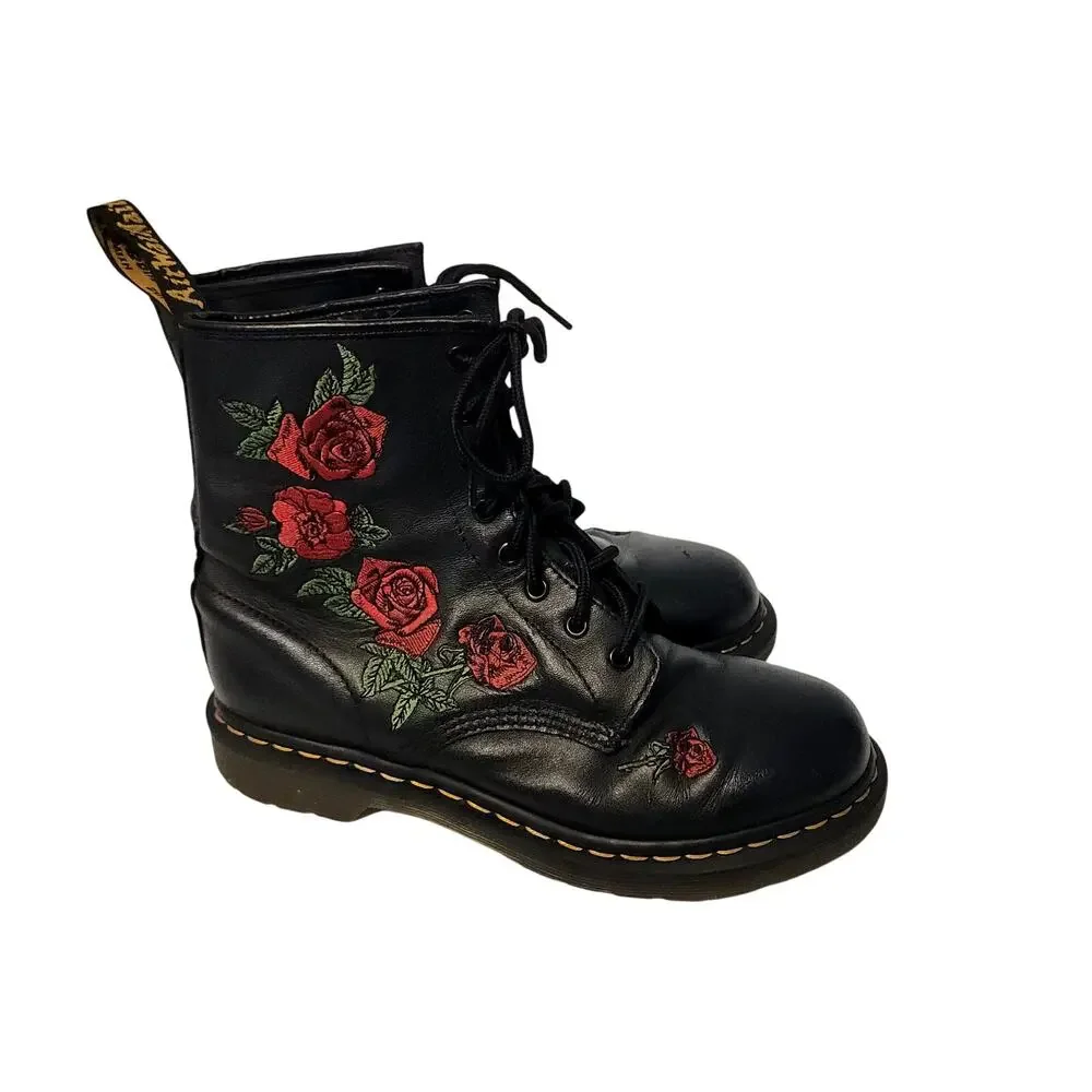 Dr. Doc Martens Air Wait 1460 Vonda Floral Leather Lace Up Boots Wmn 9 Roses New